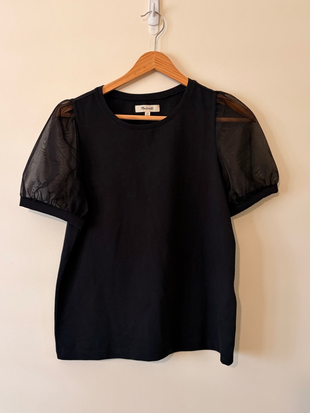 Madewell Black Puff Sleeve Tee with Sheer Sleeves